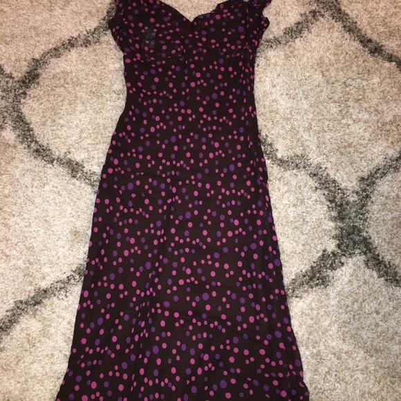 ABS Allen Schwartz Brown Polka Dot V Neck Dress 2 - Picture 8 of 8